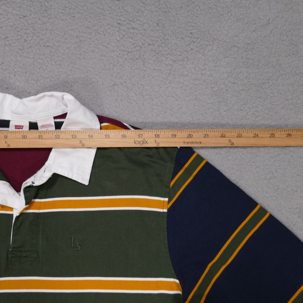 Levis Rugby Shirt Mens Large Relaxed Fit Green Striped Long Sleeve Polo - Picture 8 of 15